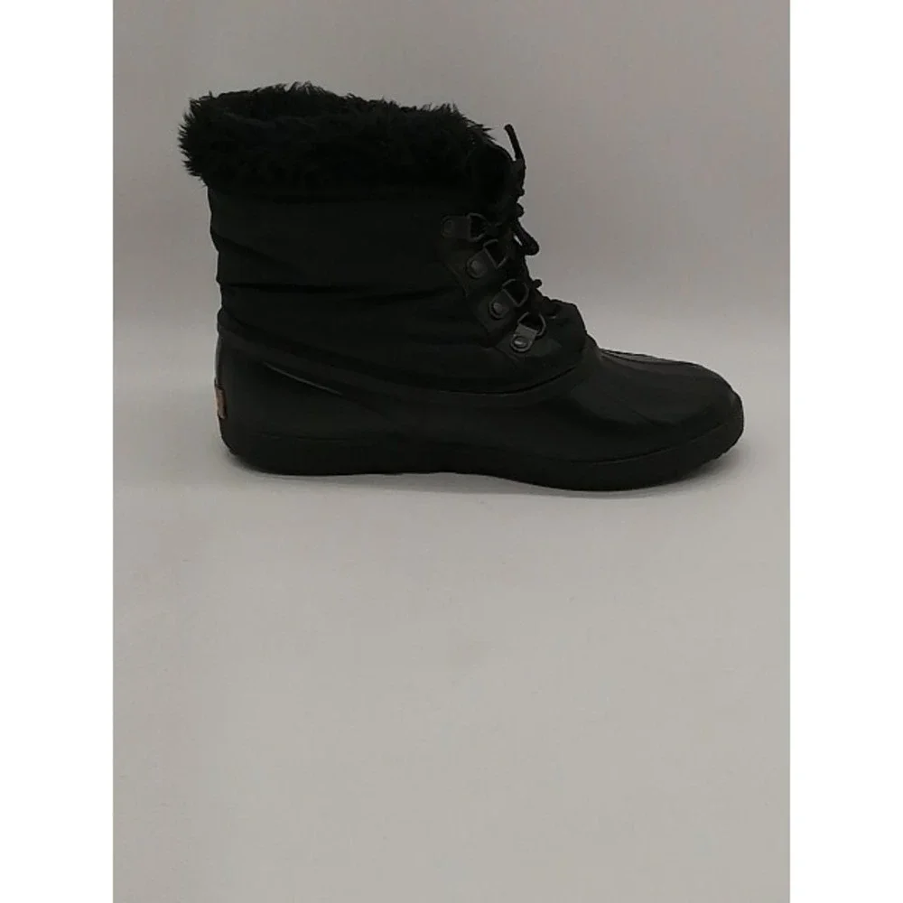Sorel Boots Womens Kaufman Black 7 Winter Shoes Leather Lined Fur Trim Lace Up